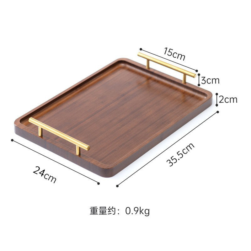Accessible luxury retro nanzhu tea tray tray bamboo commercial rectangular tea tray pastry handle bbq serving plate