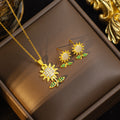 [titanium steel] new style full zirconium sunflower necklace women's earrings niche design high-end pendant clavicle chain jewelry