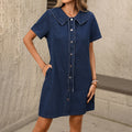 Fashion cross-border export  new arrival single-breasted tie back waist washed casualslimming look denim dress for women