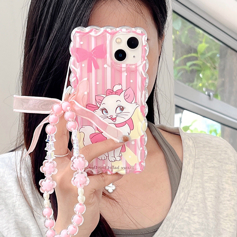 Twist material suitable for apple 16pro cute mary cat mobile phone case iphonexr anti-fall bracelet protective cover
