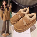 Thick sole birkenstock shoes women's fleece-linedthickenedheattech bean shoes 2025new arrivalwinter snow boots cotton shoes furry shoes