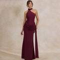 Amazon  autumn new arrival: elegant, socialite-style halter neck sleeveless irregular pleated waist tie-up dress
