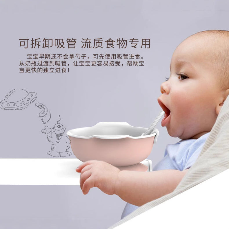 Multifunctional baby food bowl with straw - infant feeding bowl - baby & mom supplies
