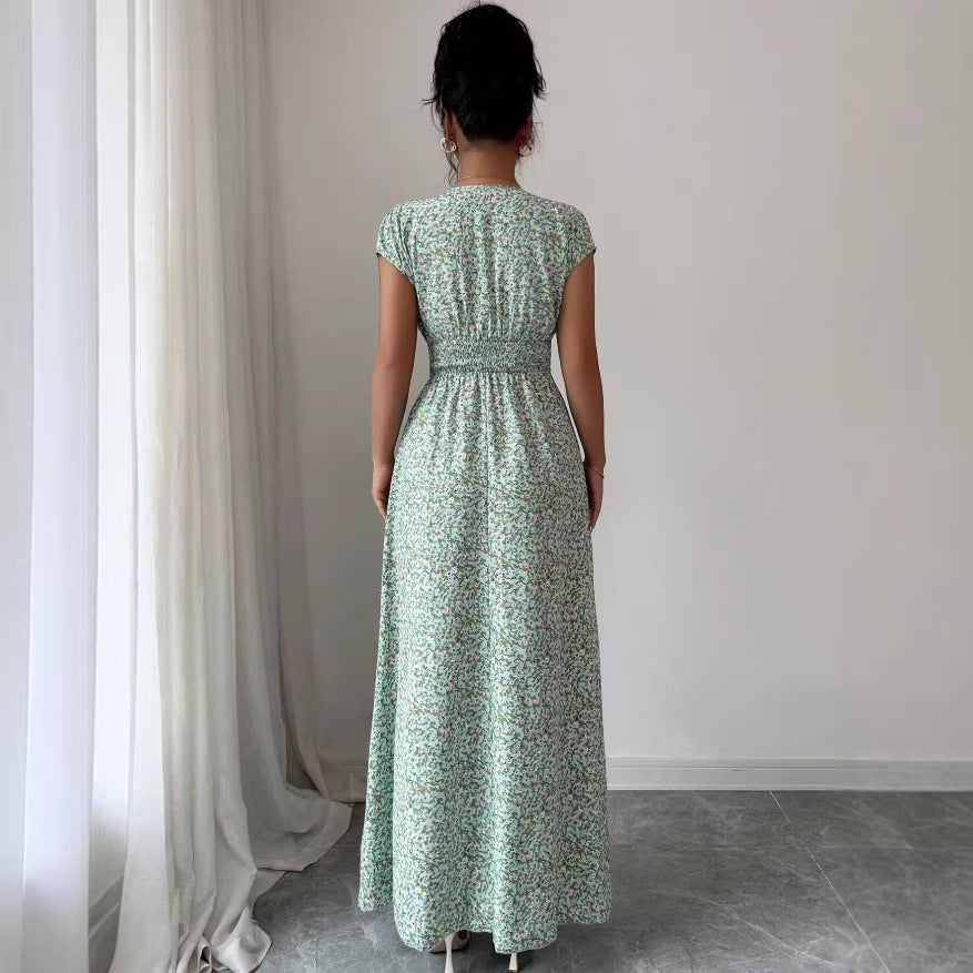 new french-style v-neck summer slim-fit dress