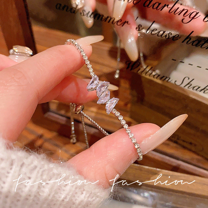 Super fairy micro-embedded zircon bows bracelet for women classy sense of accessible luxury crystal bracelet best selling exquisite pull-out hand jewelry
