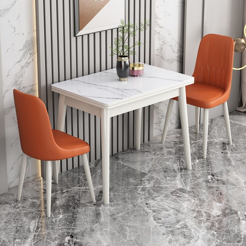 Foldable rock slab dining table - space-saving extendable solid wood dining set for small apartments - italian minimalist style