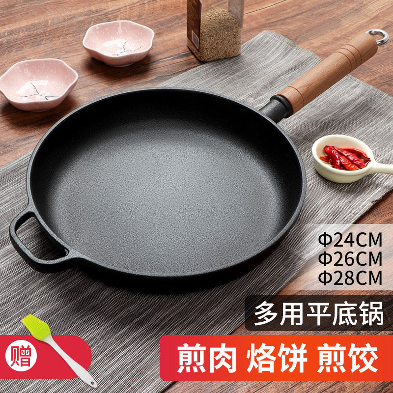 Cast iron pan frying pan wok uncoated non-stick pancake special pan cake gripper pizza baking pan factory