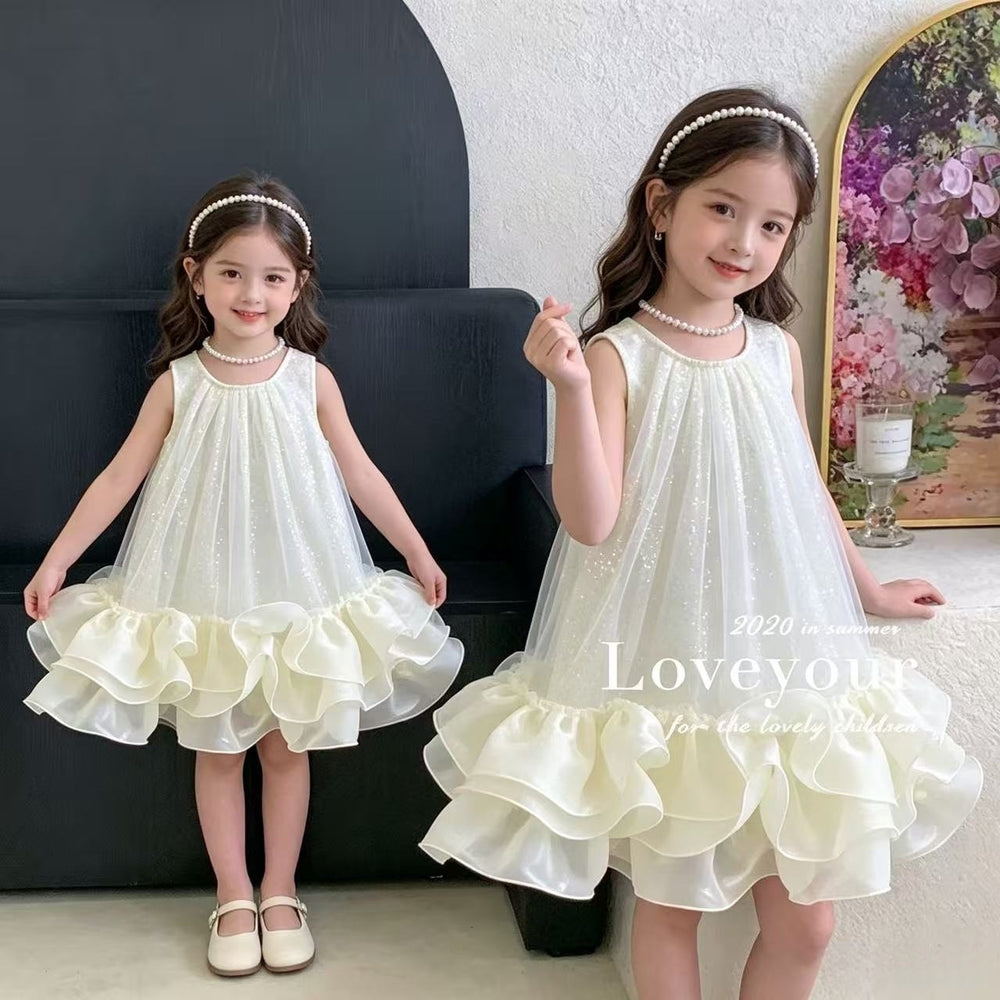 Girls' princess dress summer collection : new children's luxury high-end formal dress, girls' mesh vest dress