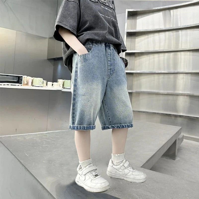 Kids' summer denim shorts - 7/8 length,  new collection, denim summer outfit for mid-to-large children, cool boys' clothing