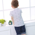 Boys' summer outfit set: polo shirt with anchor print, short-sleeve turn-down collar tee, and two-tone denim shorts - trendy kids' style