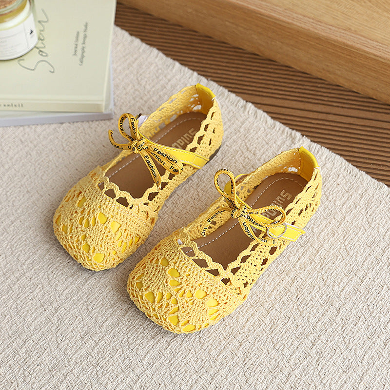 Kids sandals summer new arrival baby baotou pure color princess shoes girls woven cut out soft bottomnon-slip toddler shoes
