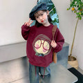 Girls' winter fleece-lined sweatshirt,  new stylish kids' autumn/winter thickened round neck top for little girls