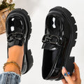 plus size high-heeled loafers  spring & fall new arrivalfashion metal chain thick sole slip-on leather shoes flats women