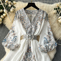 European and american retro chic location print dress - women's high-end slim-fit v-neck single-breasted elegant french mini dress