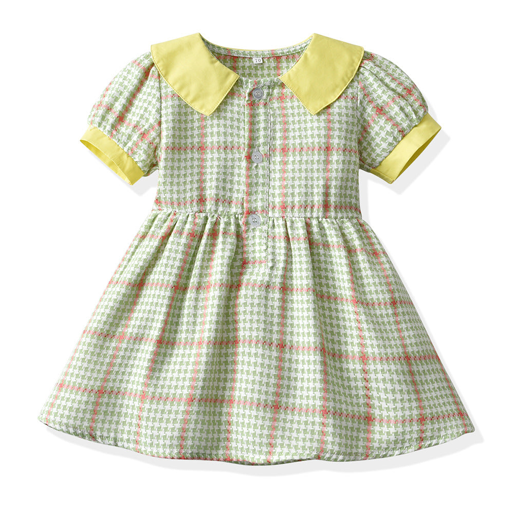 Girls' vintage cotton plaid dress - french collar, kids' & baby summer  new arrival, short sleeve princess dress