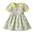 Girls' vintage cotton plaid dress - french collar, kids' & baby summer  new arrival, short sleeve princess dress