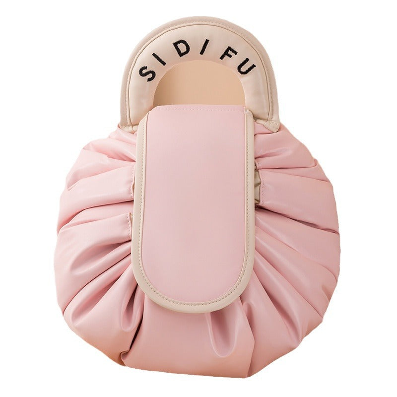 Printed Lazy Cosmetic Bag Twill Drawstring Storage Bag Large Capacity Portable Bundle Mouth Bag Travel Christmas Wash Bag