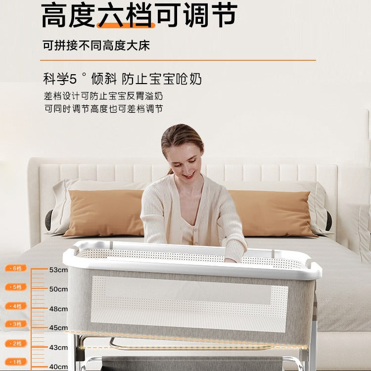 Aluminum alloy baby crib convertible to big bed, multifunctional portable folding children's bed, newborn baby bed with changing table