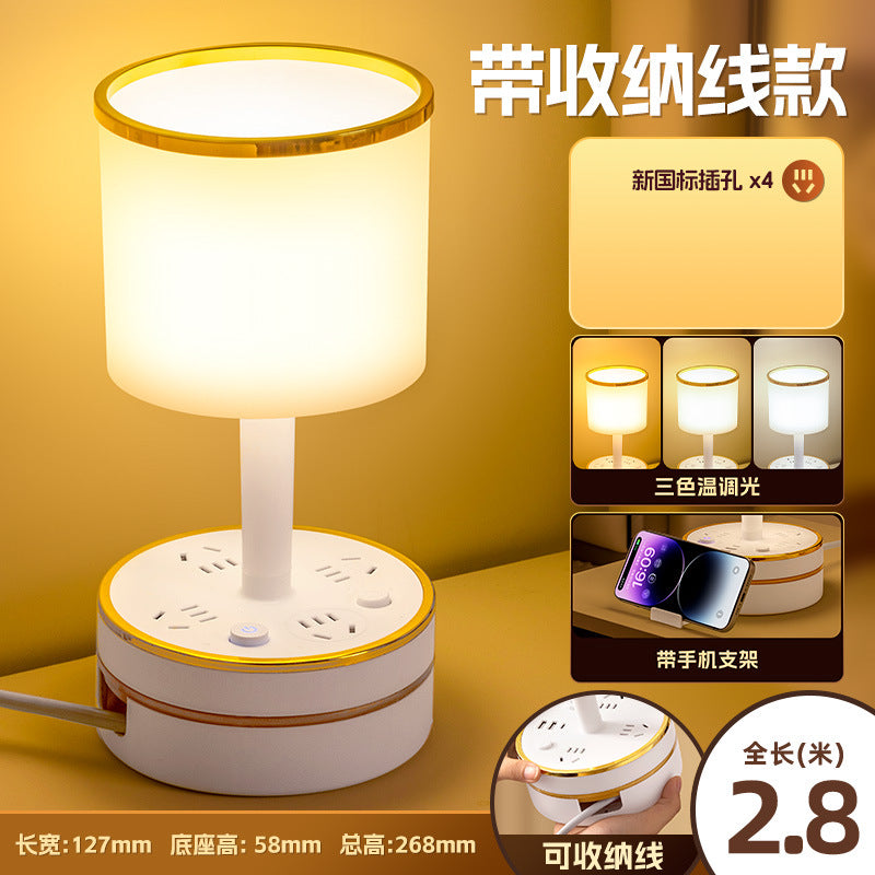 Integrated bedside lamp with cord management, socket, and led - multifunctional desktop plug-in usb light for dorms, bedrooms, and college students