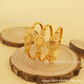 Trendy bohemian gold-plated copper bangle with open-end design - a high-end, luxurious bracelet perfect as a bridal gift