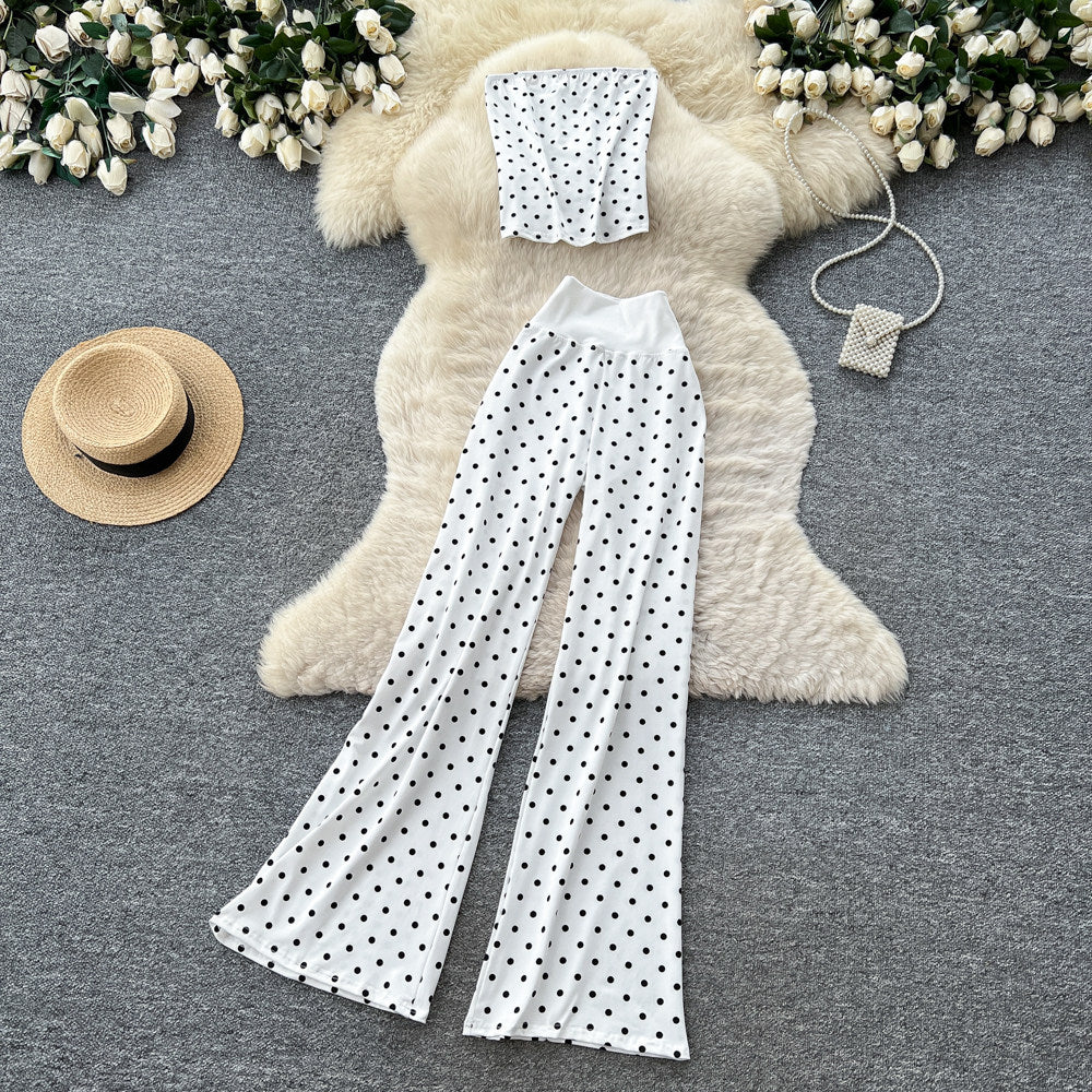 K-style high waist polka dot casualcasualtwo-piece set female summer lazy style slimming look silmsuitelegant outfit
