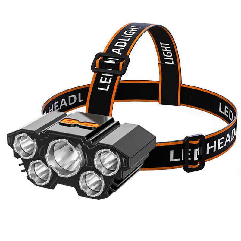 Customized five-core headlight USB charging head-mounted flashlight fishing waterproof led strong light headlight outdoor night fishing light