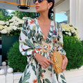 Amazon  european and american fashion women's clothing  summer new deep v one-shoulder printed irregular dress