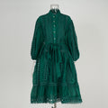 spring/summer new arrival: lantern sleeve vintage hollow-out lace patchwork single-breasted loose tie-waist mini dress for women
