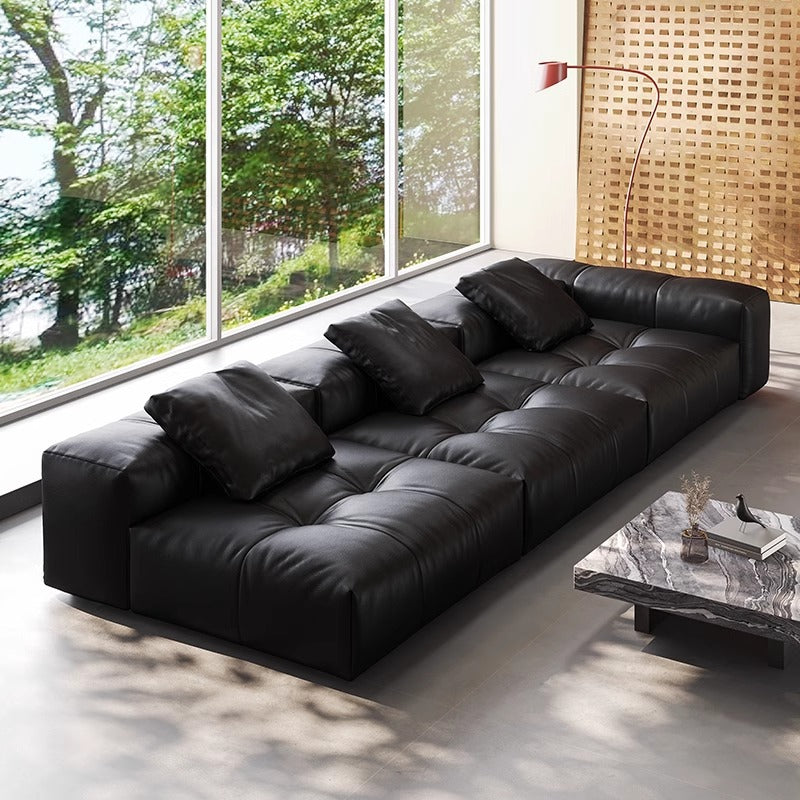 Designer minimalist modular genuine leather sofa - modern italian style villa - simple square corner black pixel sofa