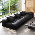 Designer minimalist modular genuine leather sofa - modern italian style villa - simple square corner black pixel sofa