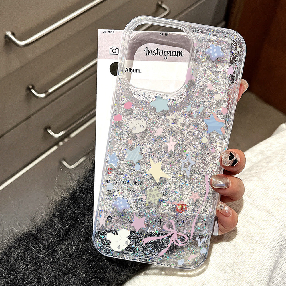Suitable for iphone 17 pro korean sweet star rabbit phone case, apple 16/15 anti-drop glitter gel hard case