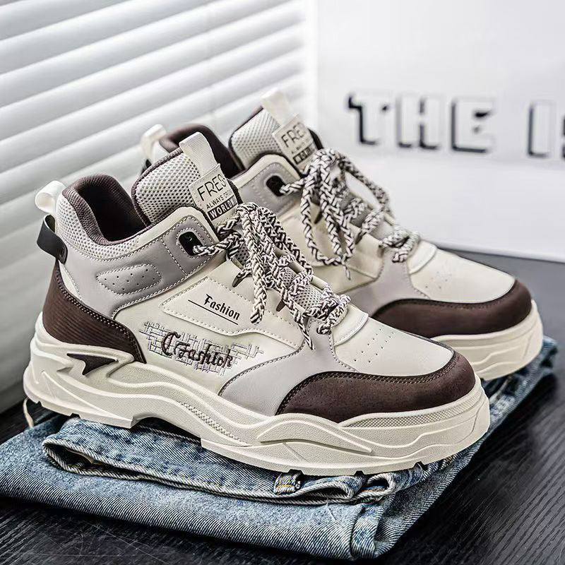 Spring men's high-top work shoes korean style trendy thick-soled martin boots athletic casual sneakers ankle boots fashionable shoes