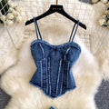 Fashion cross-border export hot girl style denim fashionsuit women's denim suspenders high waist silm pants two-piece set