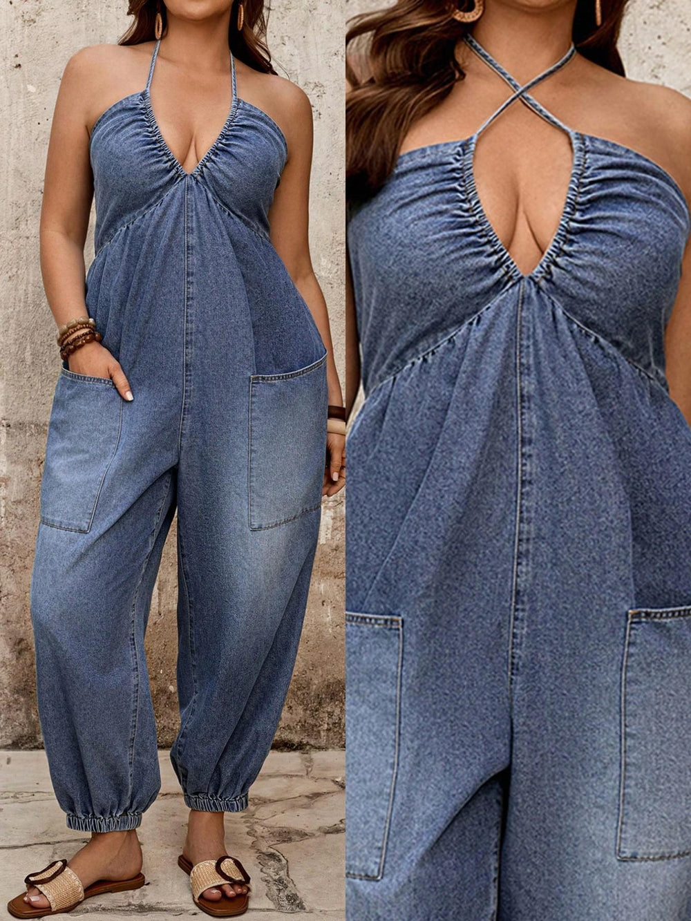 new arrivals: plus size women's deep v ruched loose fit jogger cargo pants for , , and european & american markets