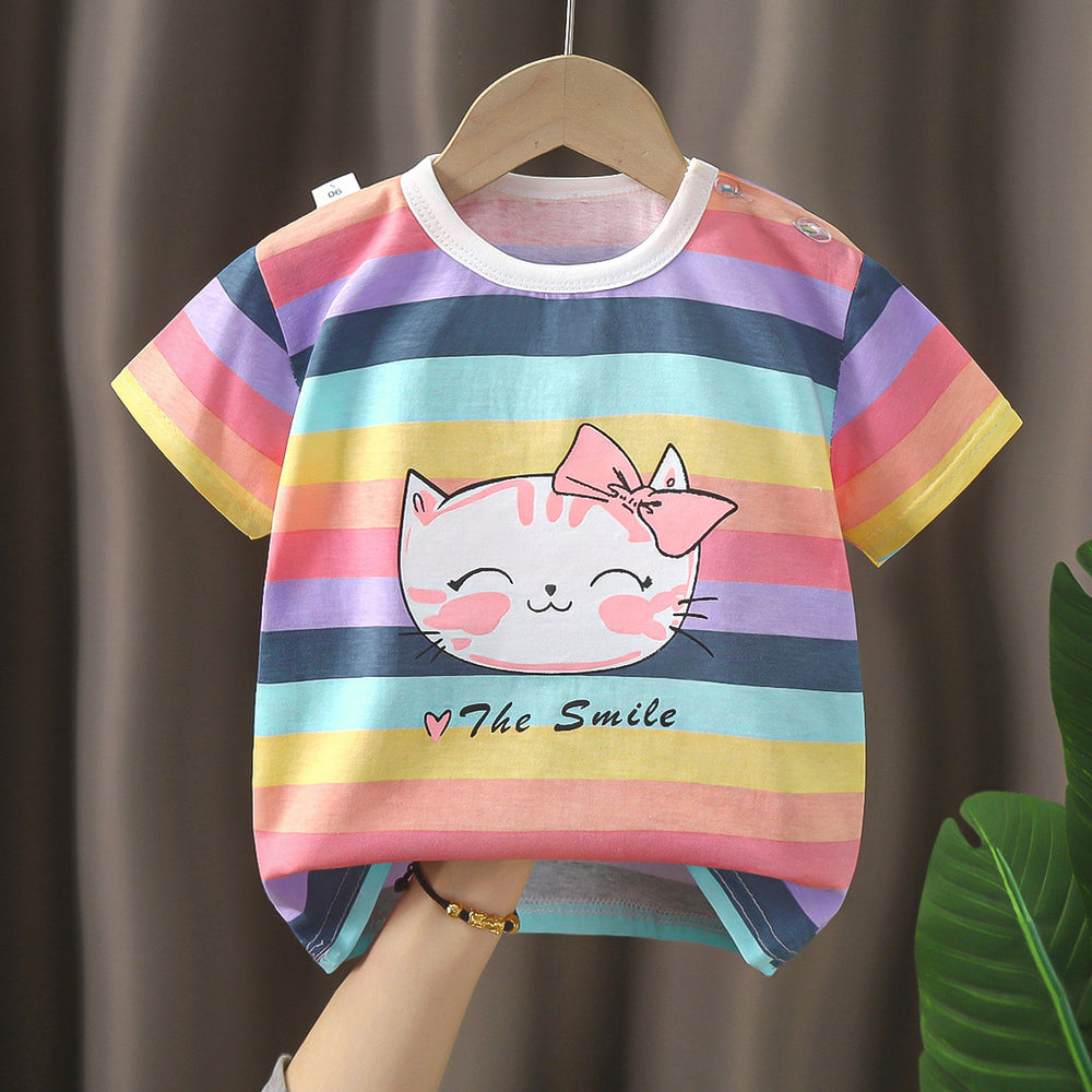 Kids' short-sleeve t-shirt, 100% cotton, baby undershirt, boys' and girls' summer top, 0-7 years old, dropshipping available