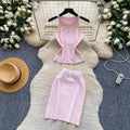 Export cross-border hot diamond halterneck vest hip-covering short skirt knittingtwo-piece set female summer silmsexyelegantsuit