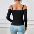 european and american women's clothing  fall/winter metallic hook long sleeve tank top ribbed knit slim fit solid color elegant top