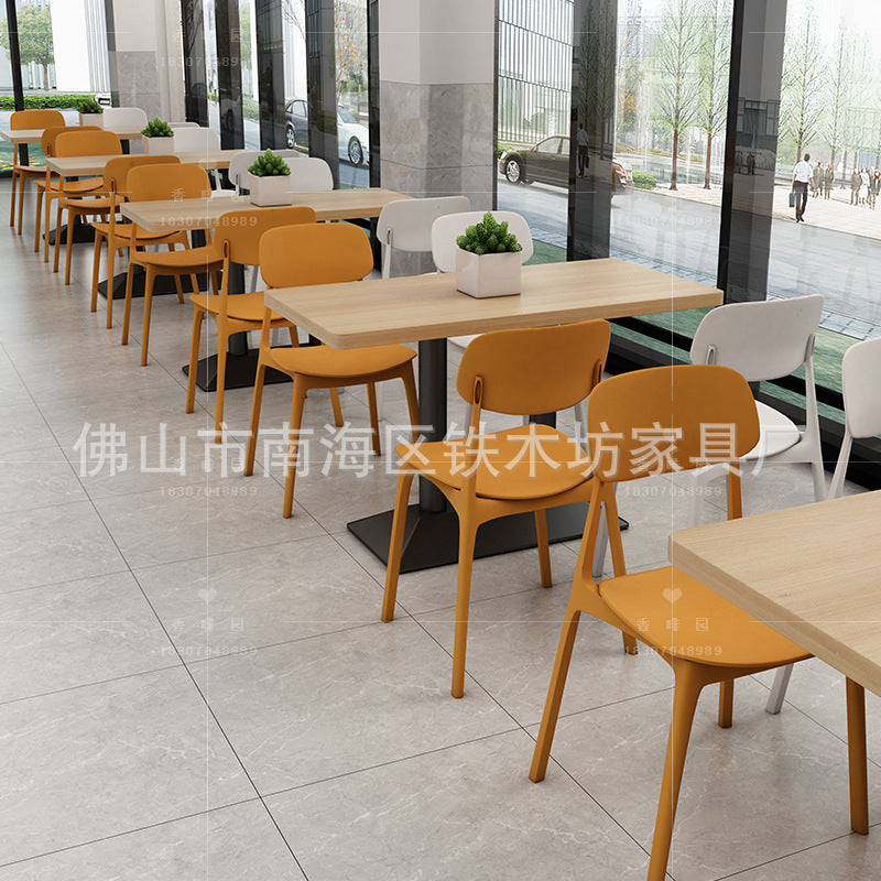 Canteen dining table and chairs Solid wood staff factory Student dining room School dining hall Four-person conjoined combination splicing