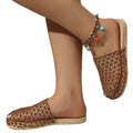 Exportplus sizesummernew arrival woven fishnet baotou half slippers women's outwearcut out mesh breathable flats sandals