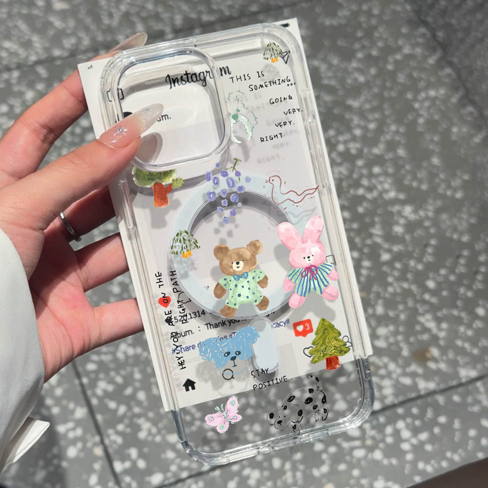 Girly cartoon animal paradise iphone 17 case, apple 16 shockproof high-transparency magnetic soft case