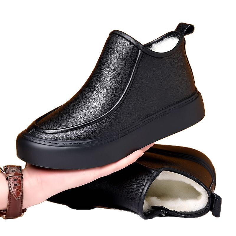 【genuine leather】2025 new men's winter cotton shoes, wool-lined casual martin boots, fleece-lined thickened high-top leather shoes