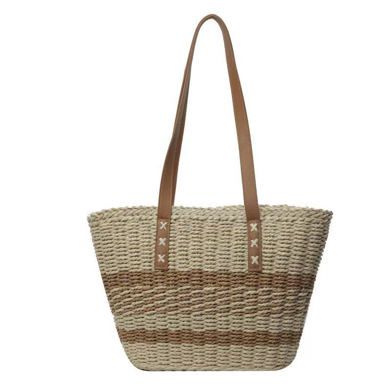 Single shoulder large capacity straw bag portable simple casual straw bag woven bag seaside vacation beach bag rattan bag women