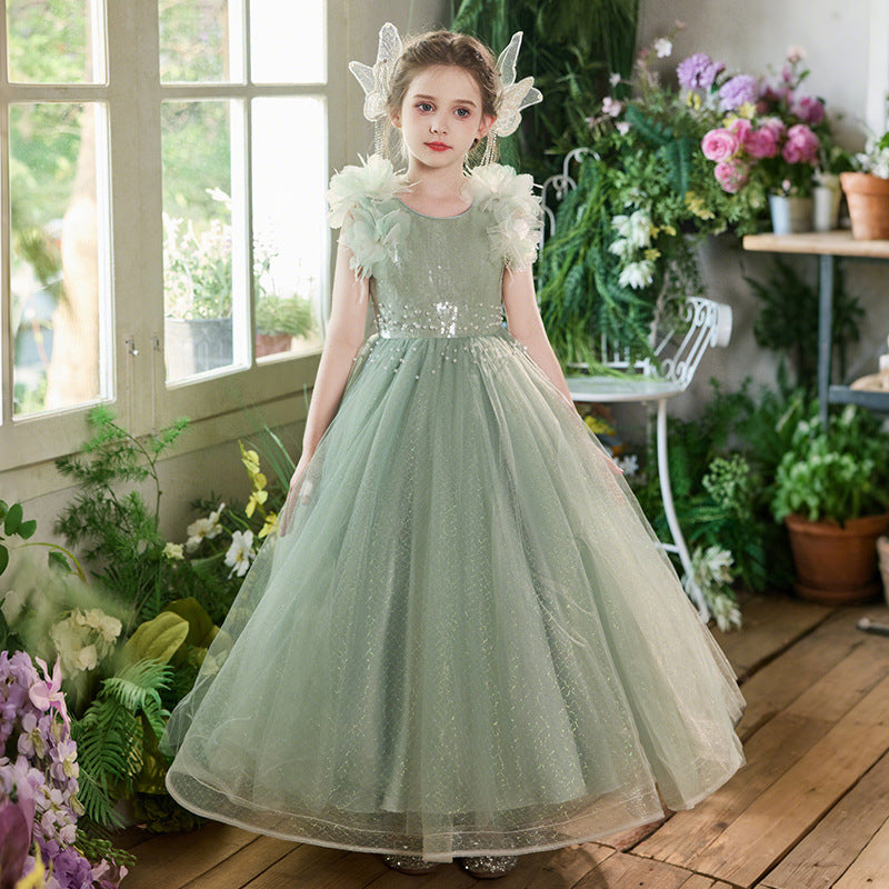 Girls' formal dress - european & american style, cross-border flower girl wedding dress, light luxury high-end mesh children's dress, elegant birthday party gown