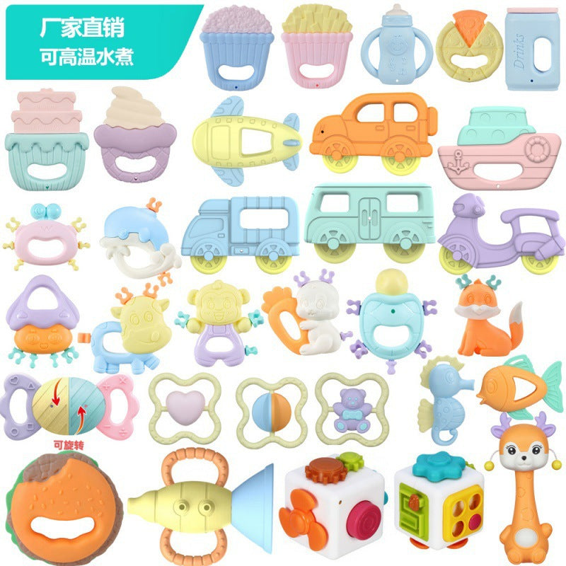 Cross-border  export newborn baby rattle soothing toy 0-1 year old tooth grinding stick boiled tooth glue manufacturer