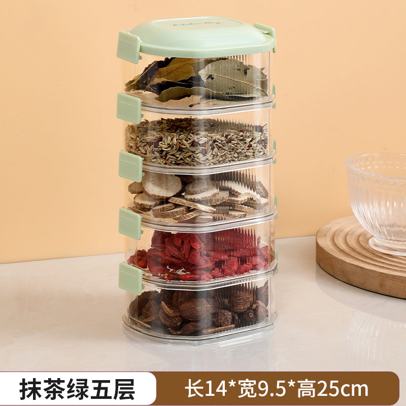 Kitchen spice organizer, stackable food storage containers for scallions, ginger, and garlic, food-grade spice dispenser