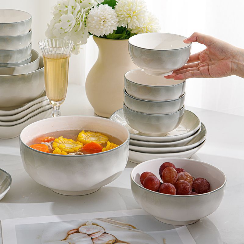 Ceramic rice bowl for home2025new arrival underglaze color classy sense tableware eating bowl plate dish suit small bowl