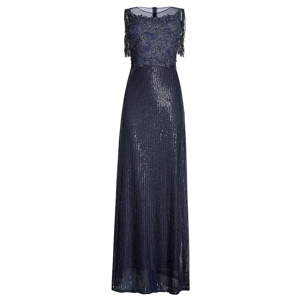 Aliexpress  autumn/winter  sequin tassel african plus size women's evening gown dress for banquets and special occasions