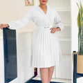 D3316 european and american cross-border  spring new arrival: ol style v-neck fashion pleated high-waisted african dress for export