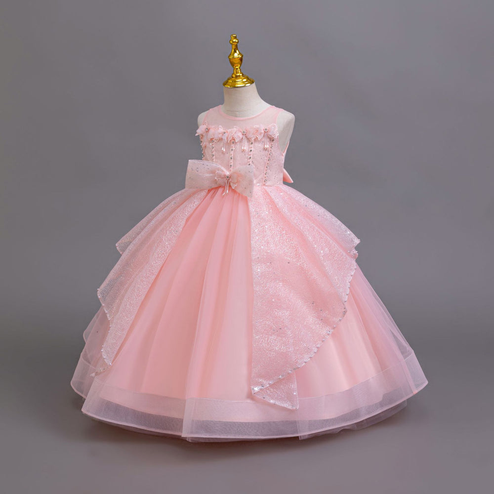 Ready-to-ship new sequin silver thread evening gown tutu wedding dress princess dress girls' performance dress kids' dress