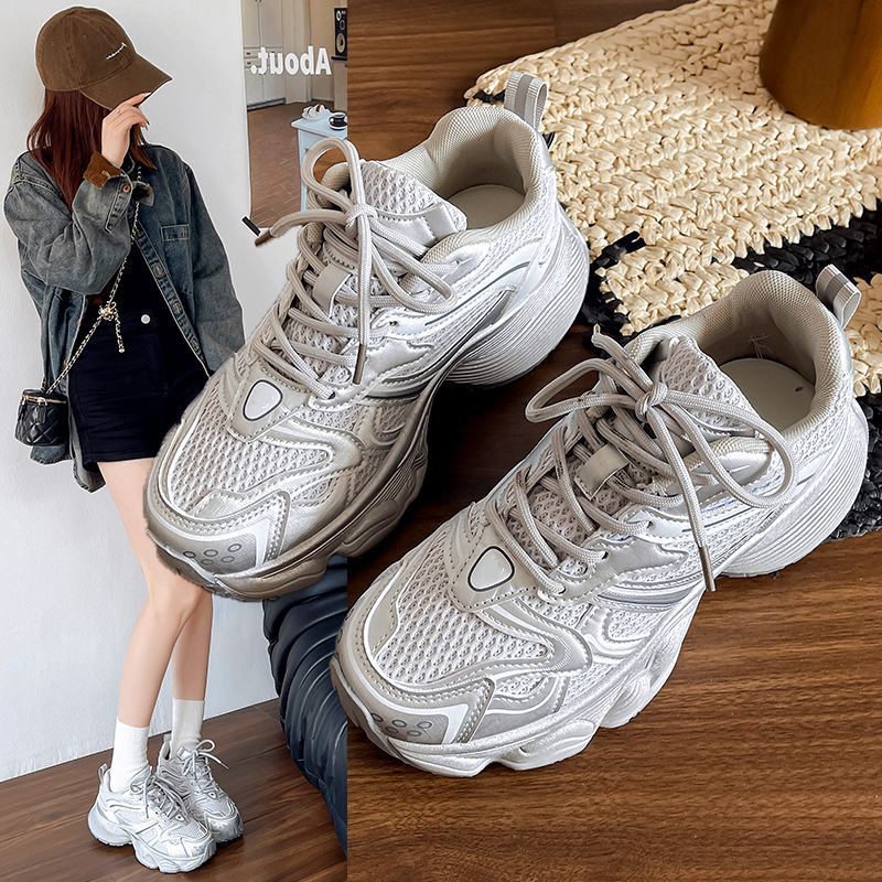 Dad shoes women's 2025 spring summer new arrivalfashioneasiest for match mesh breathable thick sole heightened casual sports shoes trendy